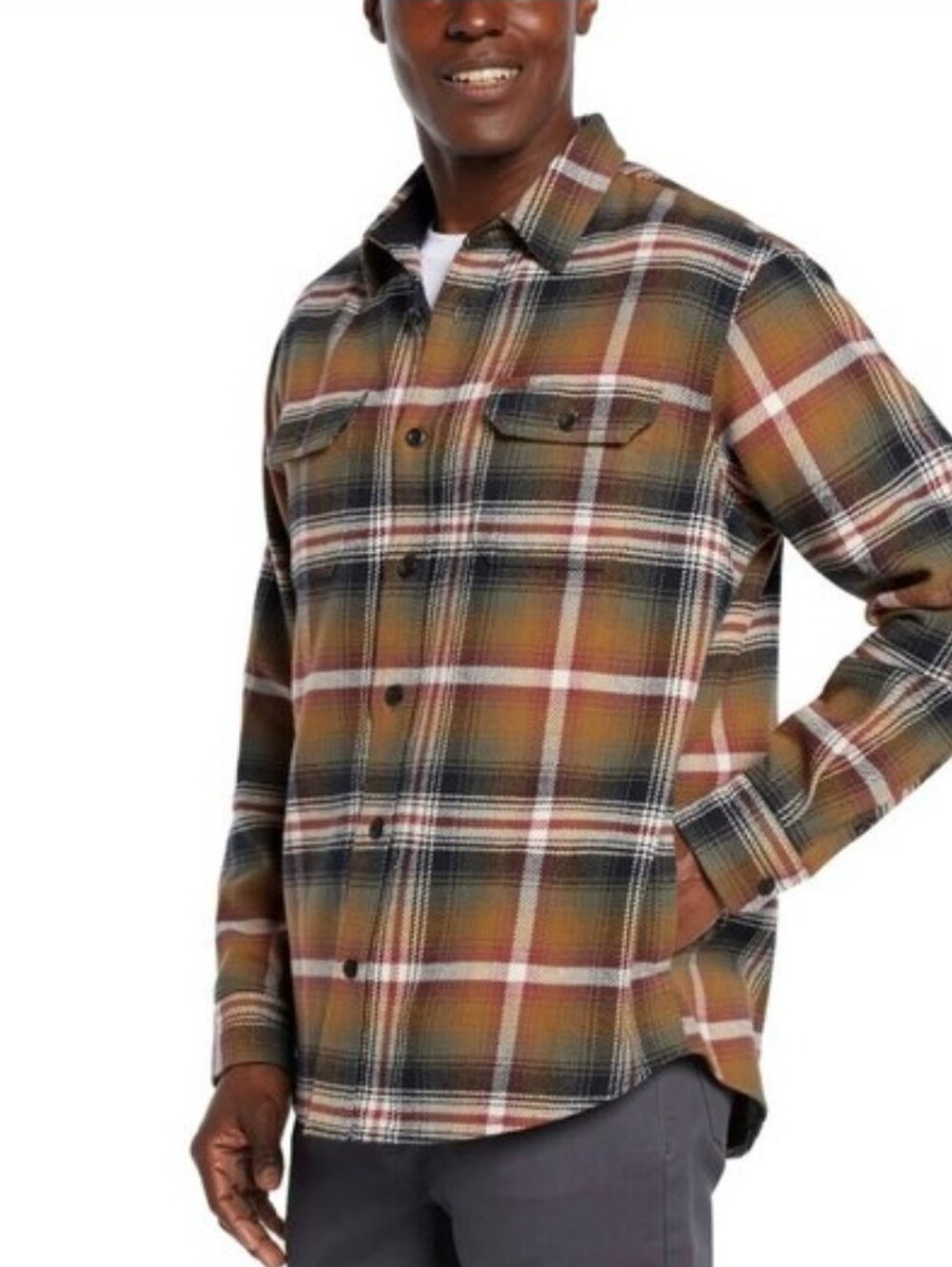 Orvis Plaid Flannel Shirt Shacket in Tan, Red & Black